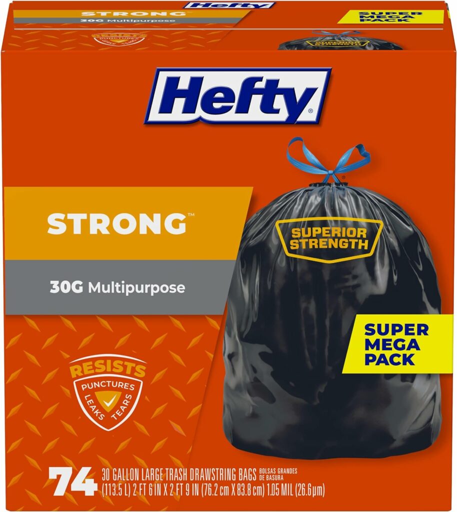 Hefty Strong Large Trash Bags, 30 Gallon, 74 Count